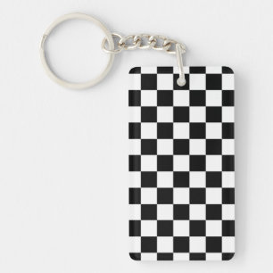 Llavero Marcar la bandera Raza automática en blanco y negr