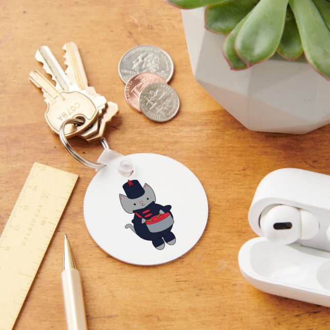 Llavero Marching Band Snare Drum Cat Navy Blue Red (Escritorio )