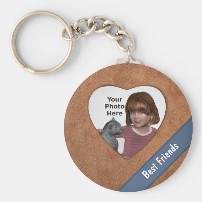 Llavero Marco cardíaco con aspecto de cuero de Tan: Añadir (Frente)