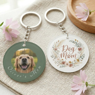 Llavero Marco de Foto de Mamá Perro Floral Boho