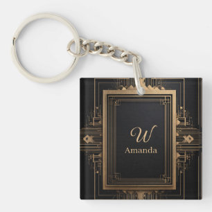 Llavero Marco de oro Art Deco con nombre personalizado e i