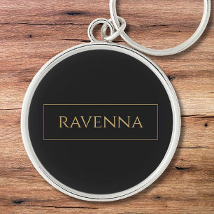 Llavero Marco de Oro Nombre Personalizado Lujo Negro Profu