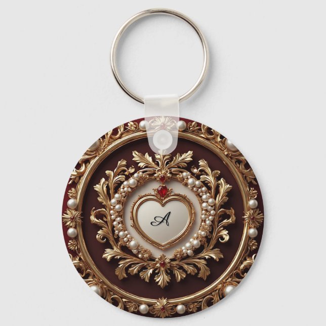 Llavero Marco Dorado Ornamentado Con Perlas (Anverso)
