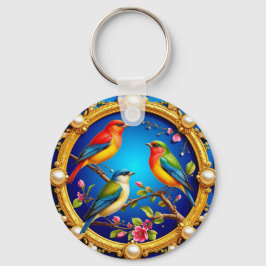 Llavero 🕊️ Marco Dorado Ornate Con Aves Coloridas