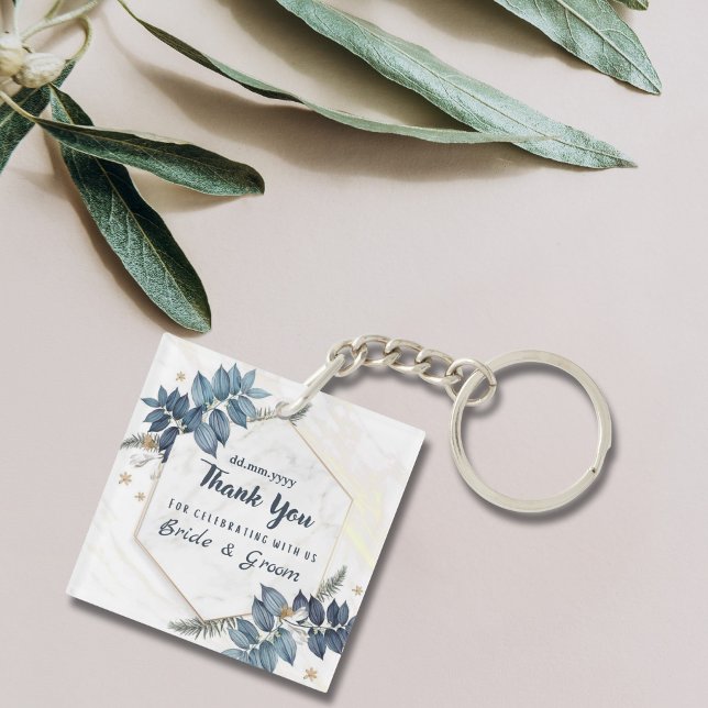 Llavero Marco floral azul blanco Gracias Favor De Boda (Subido por el creador)