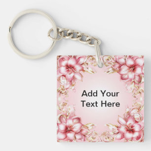 Llavero Marco floral elegante con diseños de lirios rosado