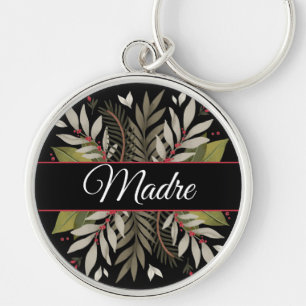 Llavero Marco floral silencioso sobre negro   Keychain de 