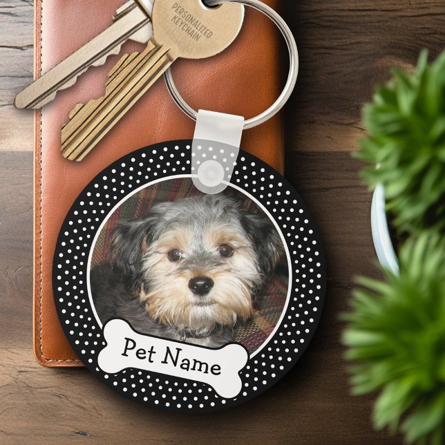 Llavero Marco fotográfico de Mascota de puntos de polka ne (Personalized Keychain - Add Your Pet Dog Photo)