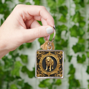 Llavero Marco ornamental de lobo negro y oro