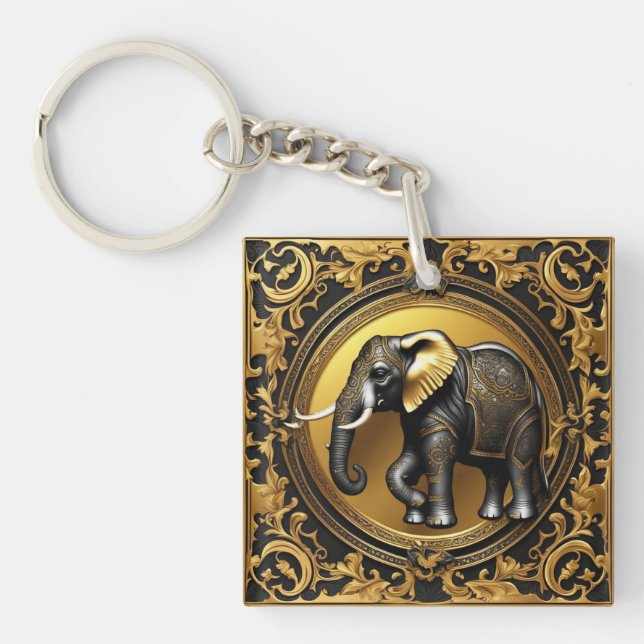 Llavero Marco ornamental de oro elefante (Frente)