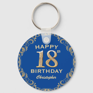 Llavero Marco Purpurina azul y oro de la fiesta de cumplea