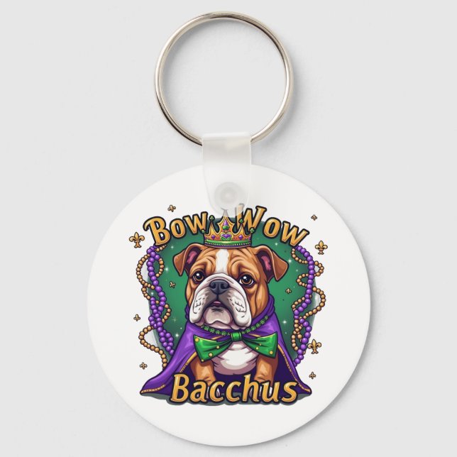 Llavero Mardi Gras Bow Wow Bacchus Bulldog (Anverso)