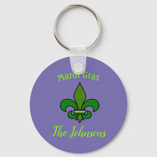 Llavero Mardi Gras Fleur de Lis Personalized Key Chain (Anverso)