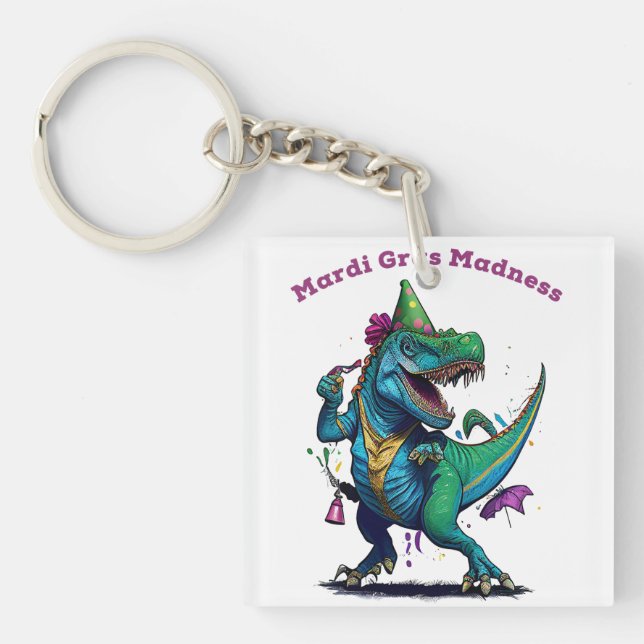 Llavero Mardi Gras Madness T Rex Dinosaur Bead Mardi Grawr (Frente)