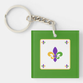 Llavero Mardi Gras NAME Green Gold Purple Fleur de Lis