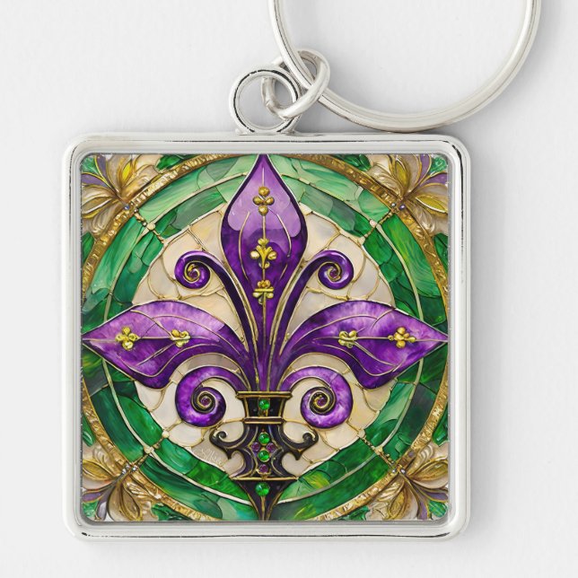 Llavero Mardi Gras Sained Glass Fleur de lis (Frente)