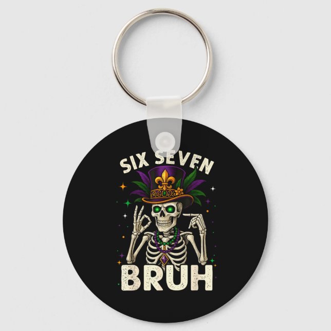 Llavero Mardi Gras Sugar Skull Skeleton Six Seven Bruh Mem (Anverso)