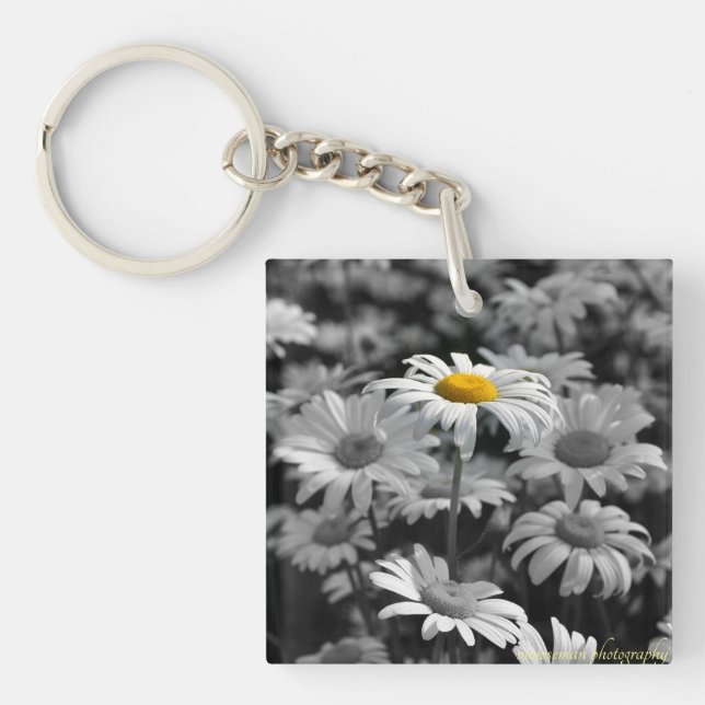 Llavero margarita amarilla en un mar de margaritas negras  (Frente)