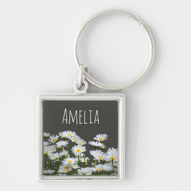Llavero Margaritas en gris personalizado (Frente)