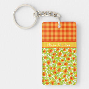 Llavero Marigolds naranja y Check Gingham Oblong Keychain