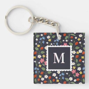 Llavero marina monogramada con estampado de fresa silvestr