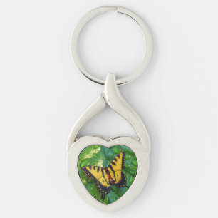 Llavero Mariposa 3D en hoja verde con gotas de lluvia