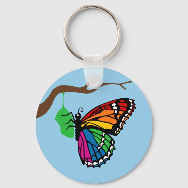 Llavero Mariposa Arcoiris Emergente De Crisalis (Anverso)