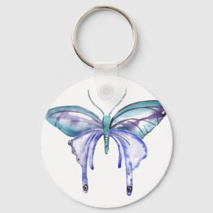 Llavero mariposa azul añil púrpura acuarela