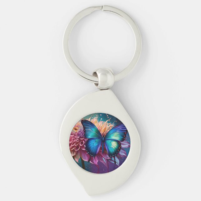 Llavero Mariposa azul y Dahlia (Anverso)