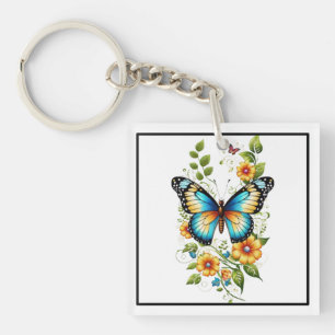 Llavero Mariposa azul y flores amarillas-45871 Hoodie