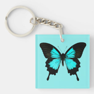 Llavero Mariposa - azules turquesas y negro