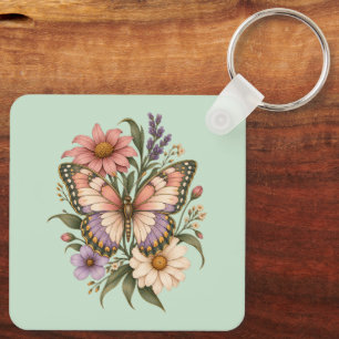 Llavero Mariposa Botánica Vintage & Flores Silvestres 