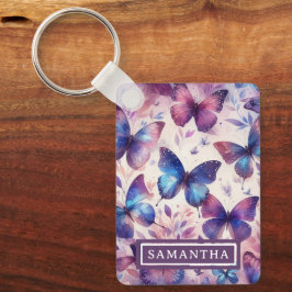 Llavero Mariposa color púrpura rosa personalizada