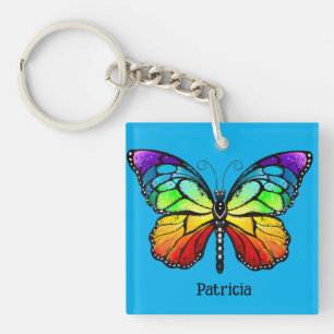 Llavero Mariposa colorida moderna de fondo azul