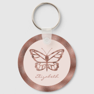 Llavero Mariposa con aspecto de oro rosa en rosa suave y n
