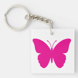 Llavero Mariposa Cuadrada de Rosa Caliente sobre Blanco