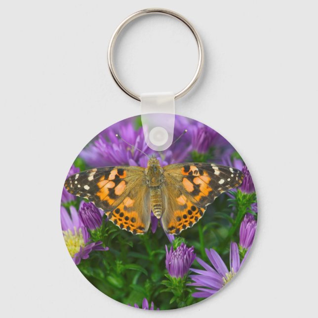 Llavero Mariposa de ala angulosa en flor de cono (Anverso)