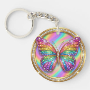 Llavero Mariposa de Brillo de Arcoíris Personalizada con N