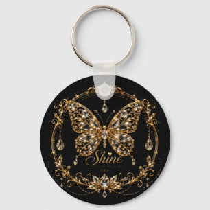 Llavero Mariposa de cristal dorado brillo lujo joyería art