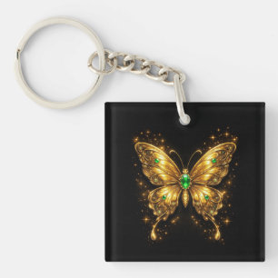 Llavero Mariposa de cristal esmeralda dorada