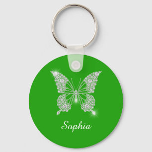 Llavero Mariposa de diamante blanco, nombre de guión DIY, 