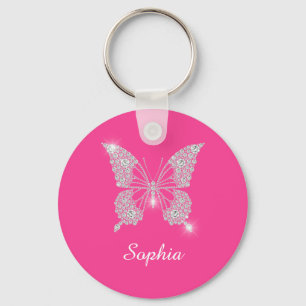 Llavero Mariposa de diamante blanco, nombre de guión DIY,