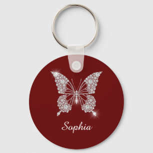 Llavero Mariposa de diamante blanco, nombre de guión DIY, 