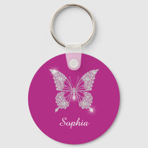 Llavero Mariposa de Diamante Blanco, Nombre de la Letra, F