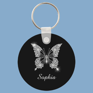 Llavero Mariposa de Diamante Blanco, Nombre de Script DIY,