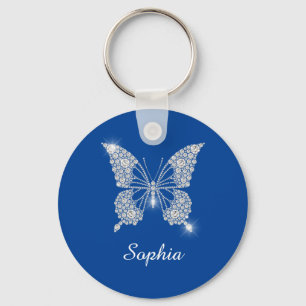 Llavero Mariposa de Diamante Blanco, Nombre Personalizado,