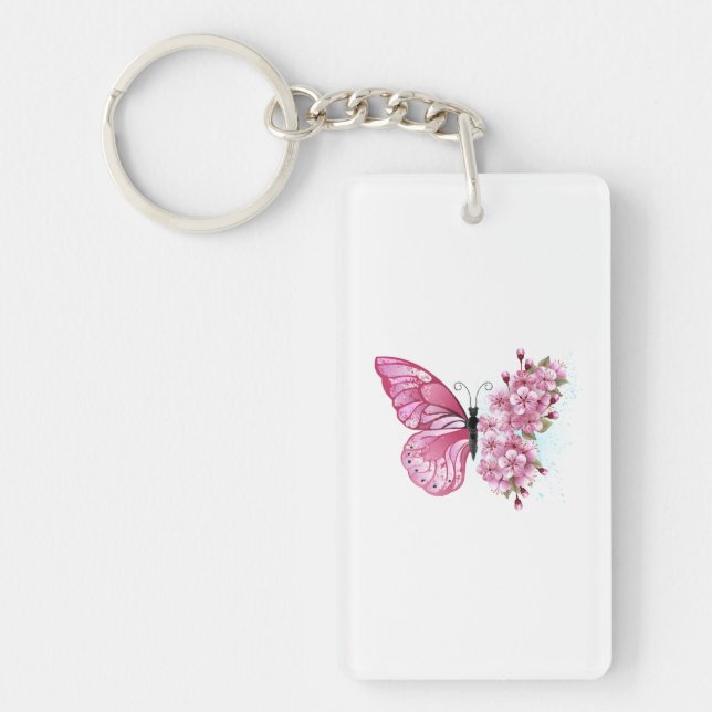 Llavero Mariposa de flor con Sakura rosa (Frente)