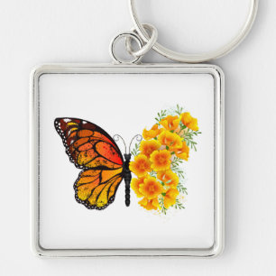Llavero Mariposa de flores con amapola amarilla de Califor