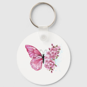 Llavero Mariposa de flores con Sakura rosa