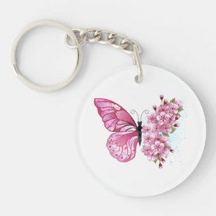 Llavero Mariposa de flores con Sakura rosa